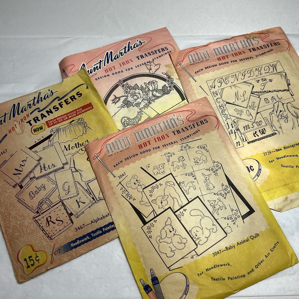 Lot‎ of 4 Vintage Aunt Martha's Hot Iron Transfers Embroidery Patterns